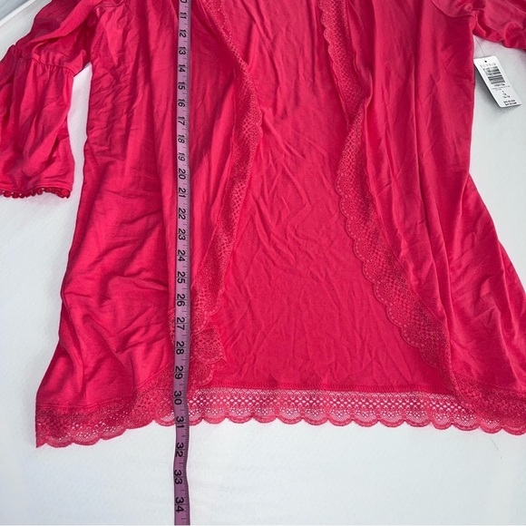 Torrid Cardigan Women 1X 14 16 Cover up Coral Pink Soft Knit Lace Trim Top HH - Picture 8 of 10